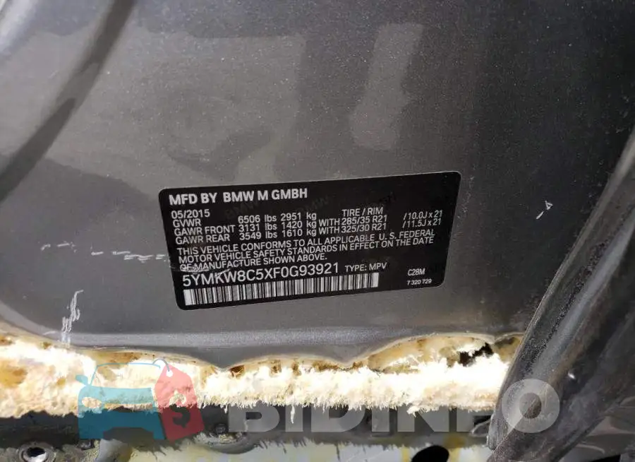 5YMKW8C5XF0G93921 Photo# 12