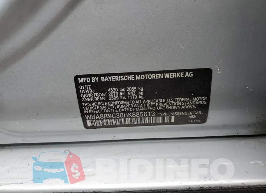 WBA8B9C30HK885613 Photo# 12