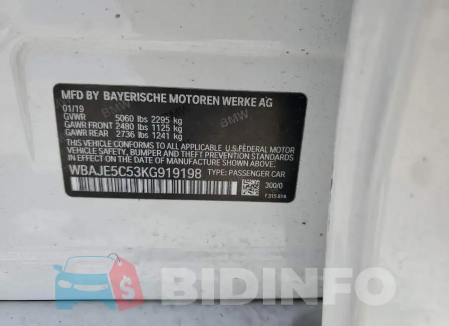 WBAJE5C53KG919198 Photo# 12