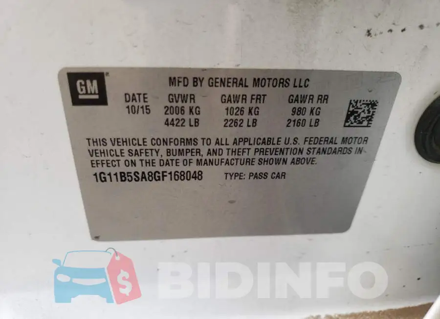 1G11B5SA8GF168048 Photo# 12