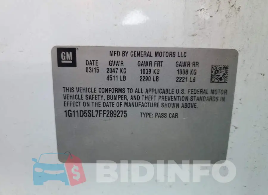 1G11D5SL7FF289275 Photo# 12