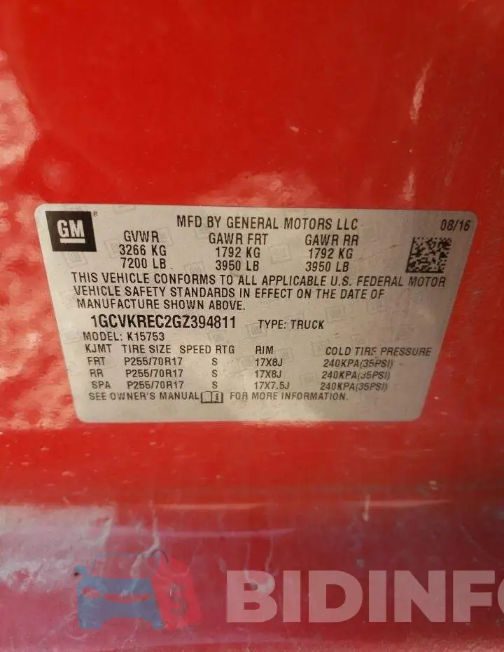1GCVKREC2GZ394811 Photo# 12