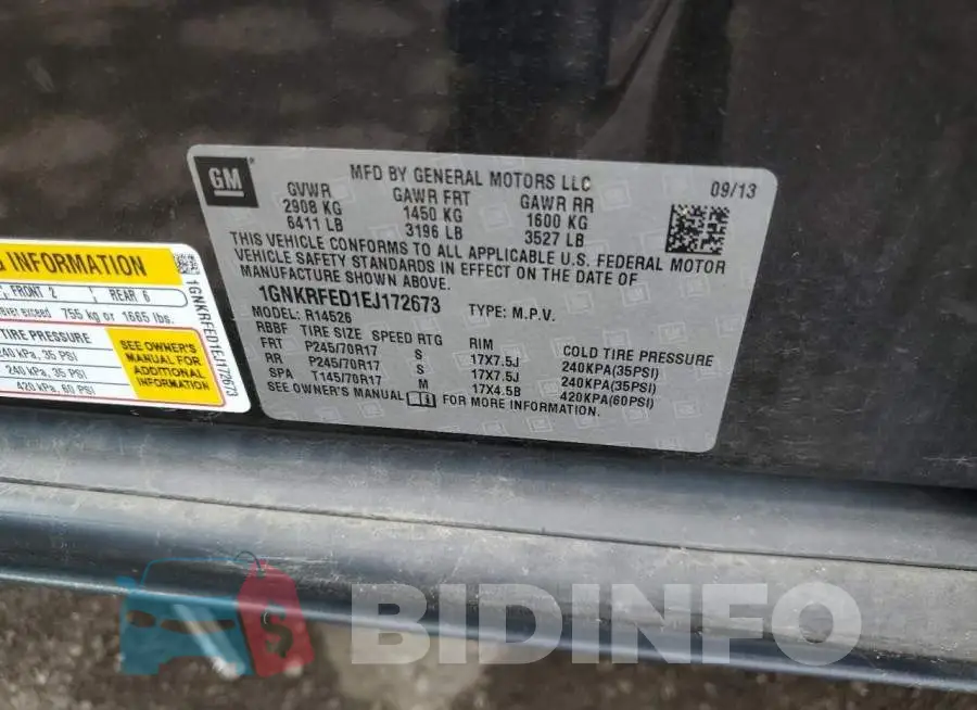 1GNKRFED1EJ172673 Photo# 12