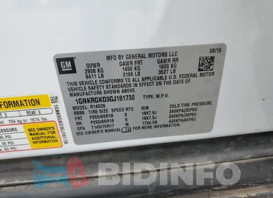 1GNKRGKD3GJ181730 Photo# 13