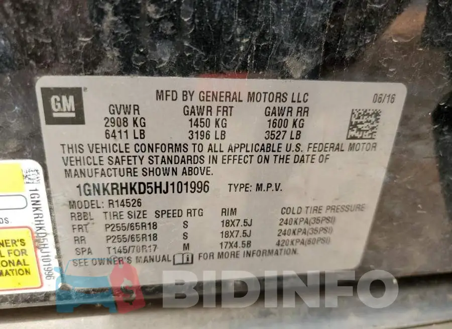 1GNKRHKD5HJ101996 Photo# 13