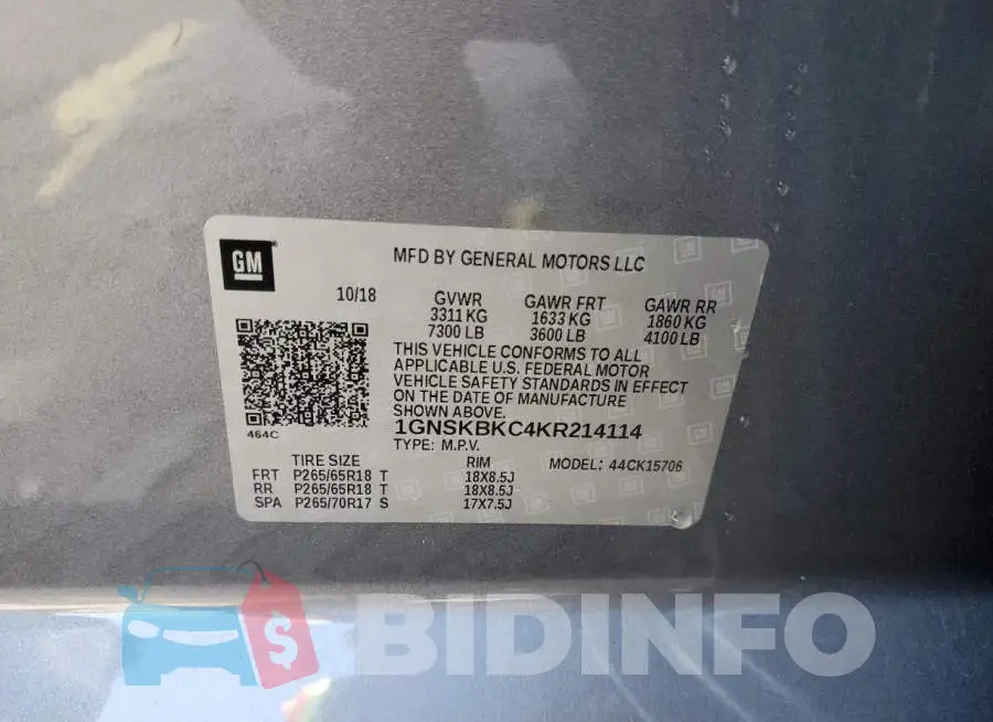 1GNSKBKC4KR214114 Photo# 13