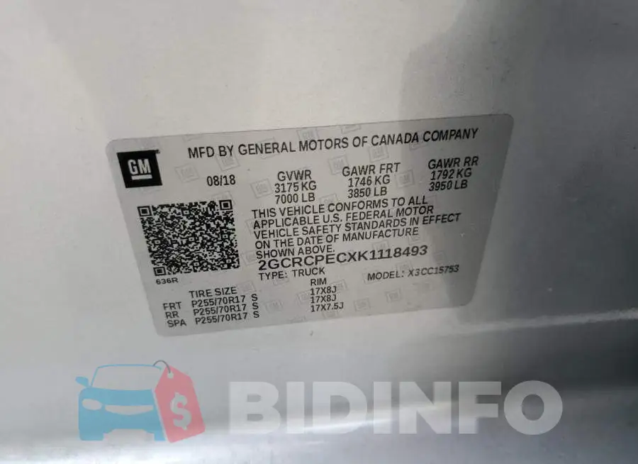 2GCRCPECXK1118493 Photo# 12