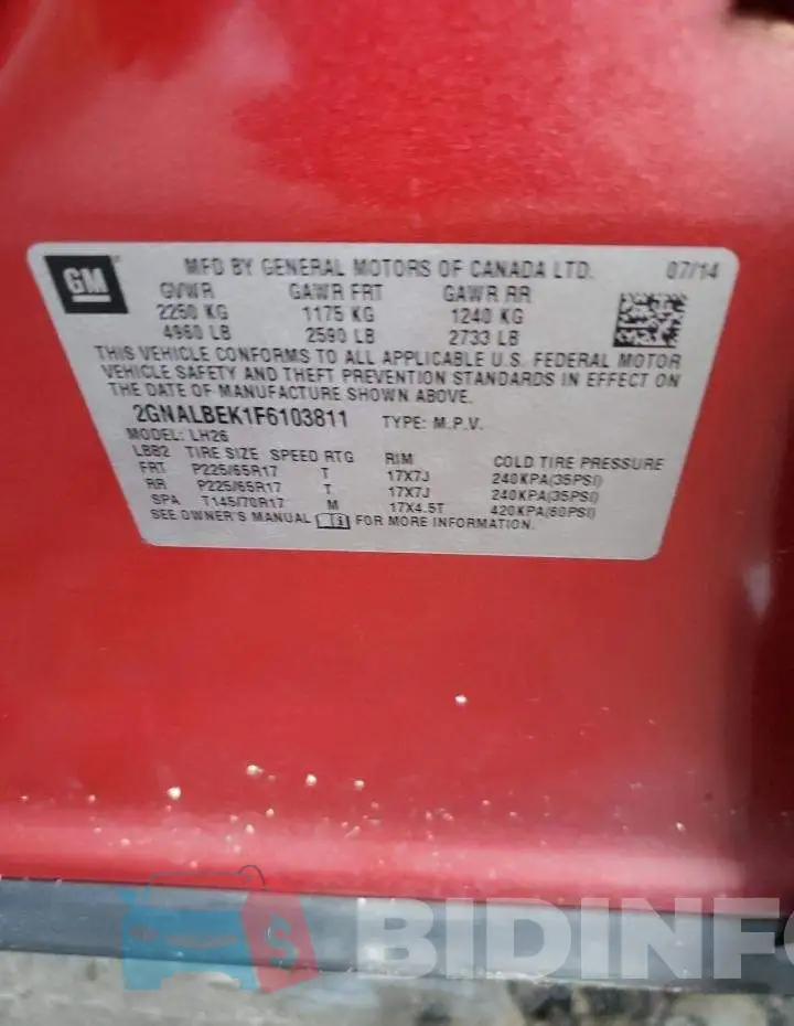 2GNALBEK1F6103811 Photo# 12
