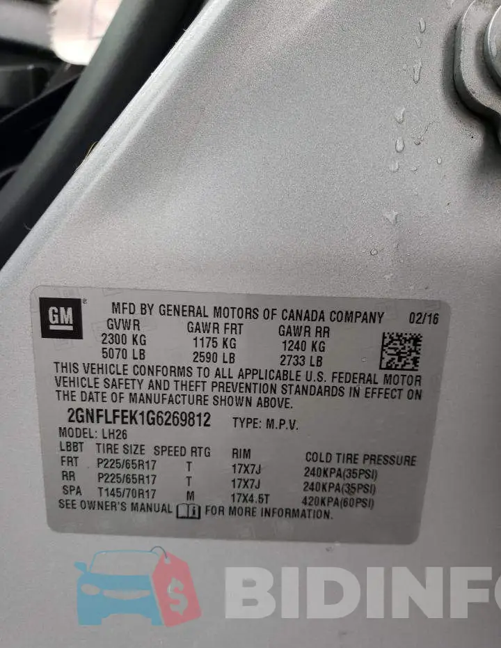 2GNFLFEK1G6269812 Photo# 12