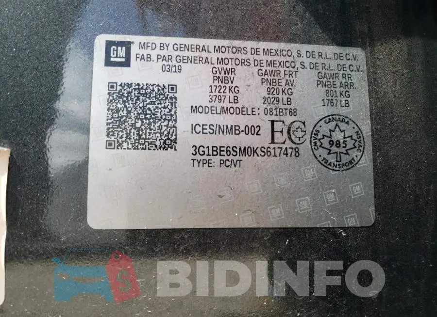 3G1BE6SM0KS617478 Photo# 12