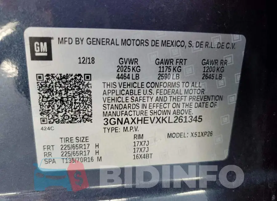 3GNAXHEVXKL261345 Photo# 14