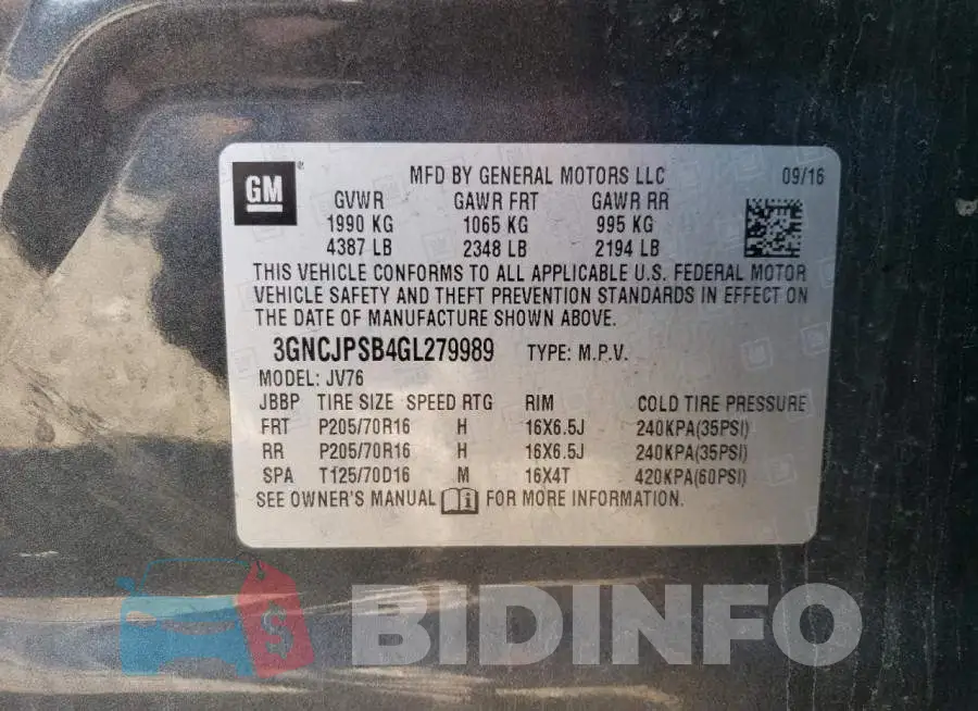 3GNCJPSB4GL279989 Photo# 12