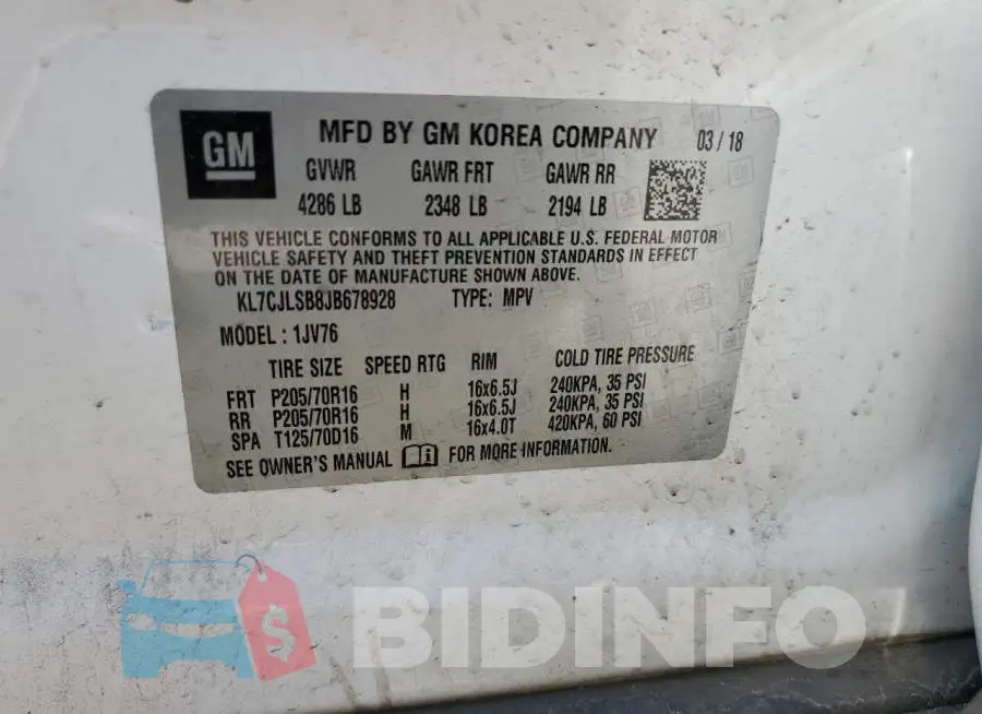 KL7CJLSB8JB678928 Photo# 13