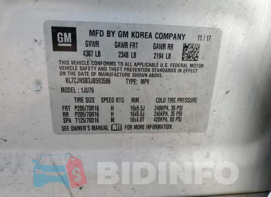 KL7CJNSB3JB593586 Photo# 13