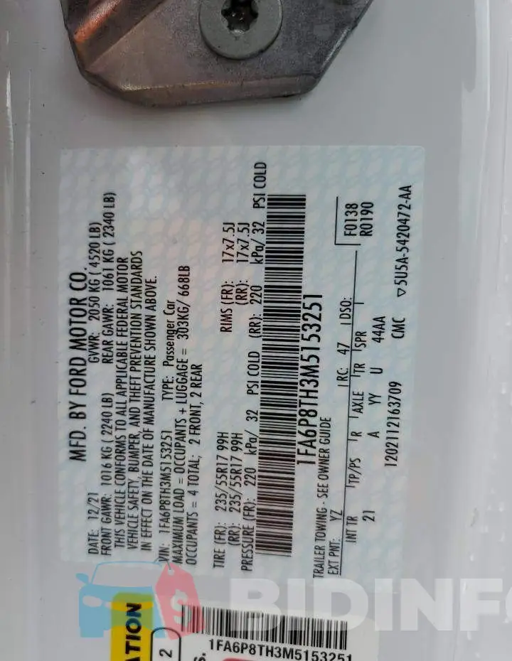 1FA6P8TH3M5153251 Photo# 12