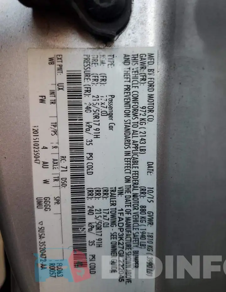 1FADP3K27GL222045 Photo# 12