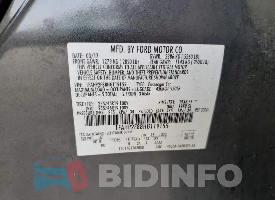 1FAHP2F88HG119155 Photo# 12