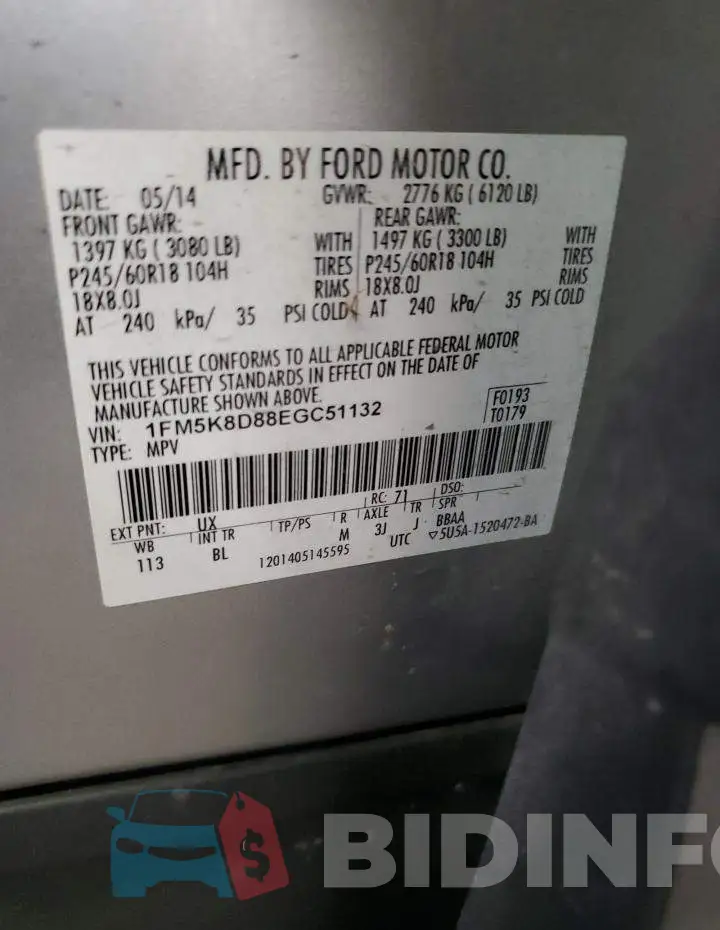 1FM5K8D88EGC51132 Photo# 12