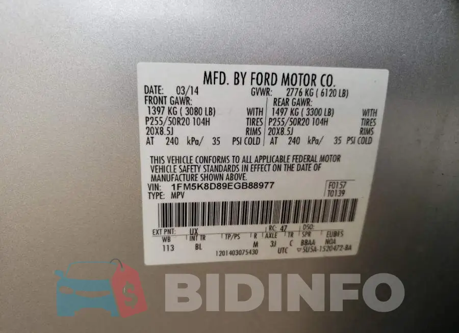 1FM5K8D89EGB88977 Photo# 13