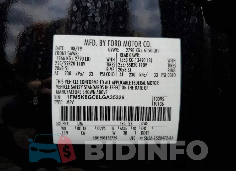 1FM5K8GC8LGA35326 Photo# 13