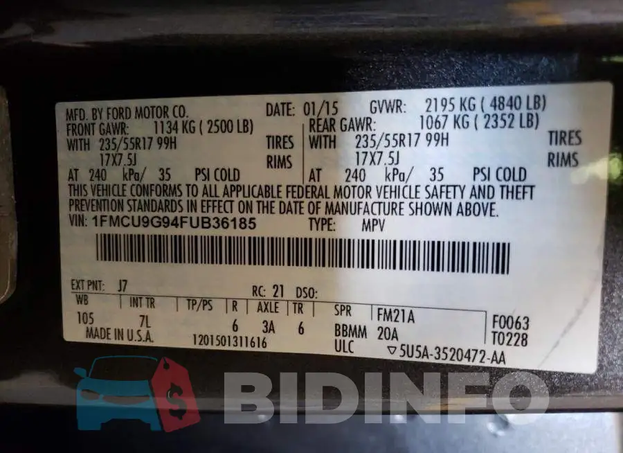 1FMCU9G94FUB36185 Photo# 13