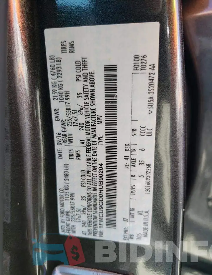 1FMCU9GD0HUB90204 Photo# 13