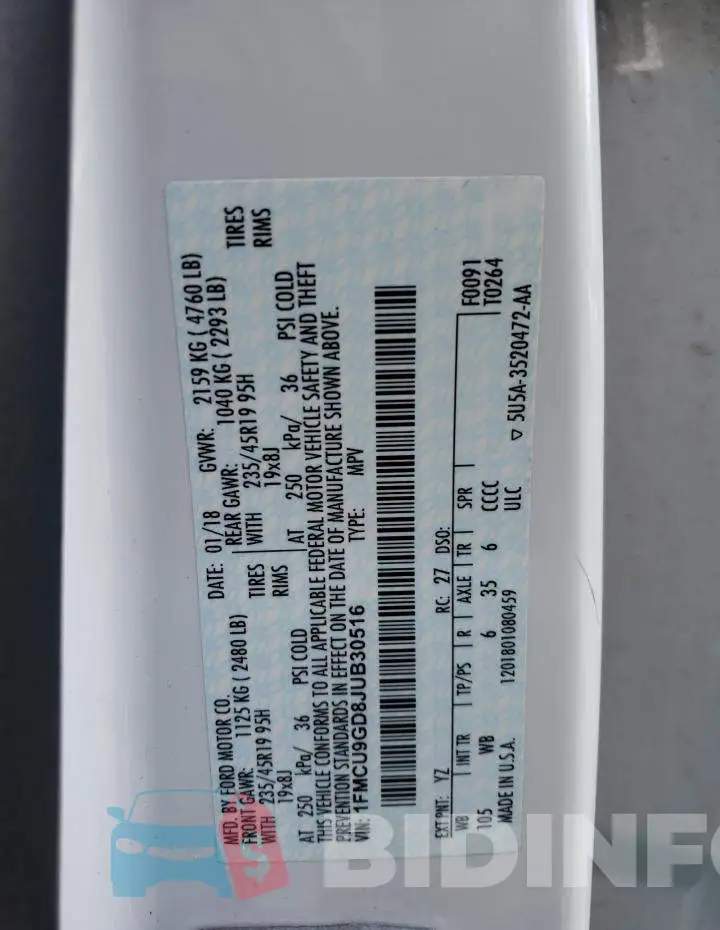 1FMCU9GD8JUB30516 Photo# 13