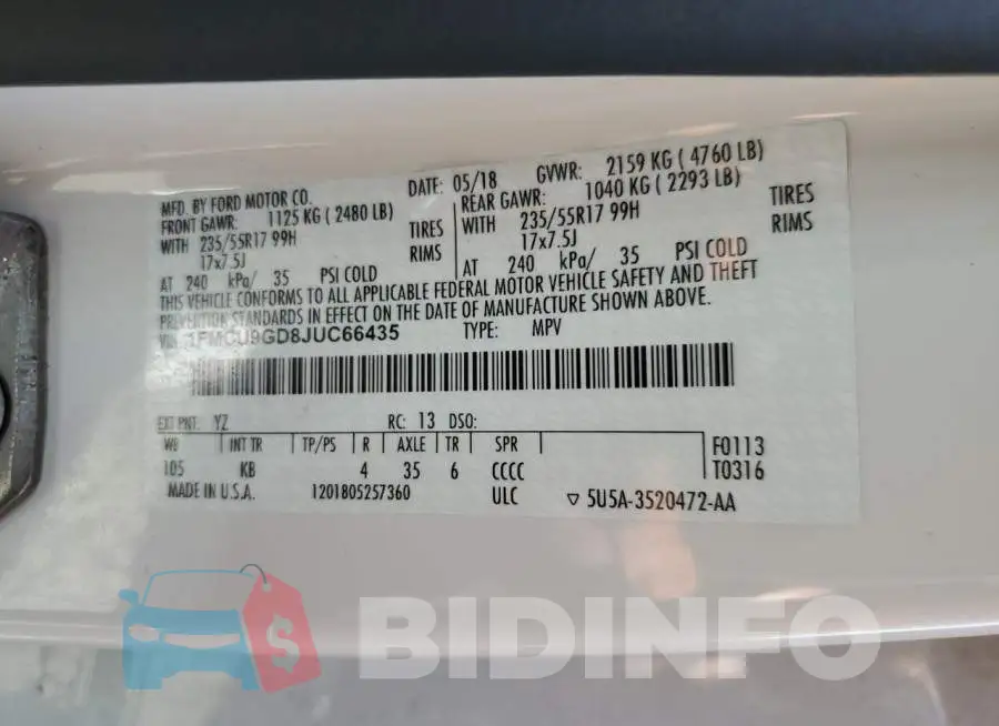 1FMCU9GD8JUC66435 Photo# 12