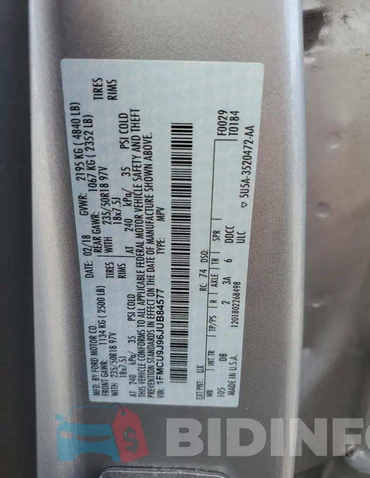 1FMCU9J96JUB84577 Photo# 14