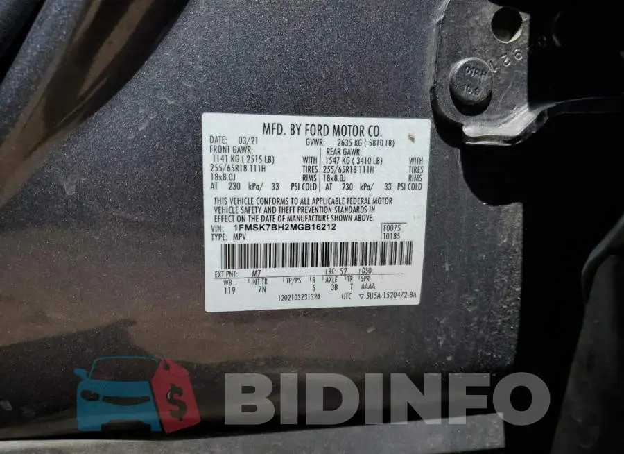 1FMSK7BH2MGB16212 Photo# 13