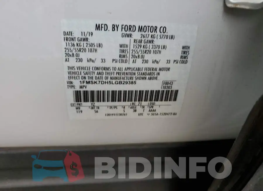 1FMSK7DH5LGB29385 Photo# 13