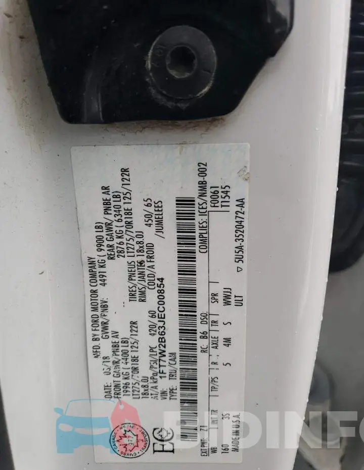 1FT7W2B63JEC00854 Photo# 12