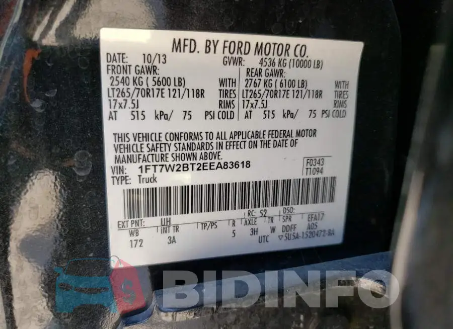 1FT7W2BT2EEA83618 Photo# 13