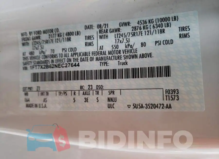 1FT7X2B62NEC27644 Photo# 10