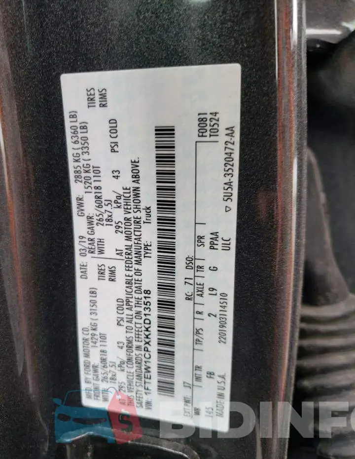 1FTEW1CPXKKD13518 Photo# 13