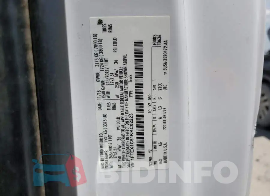 1FTEX1C51KKC02223 Photo# 12