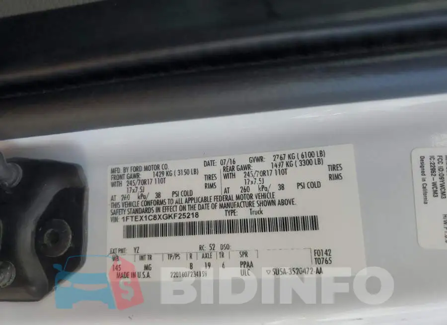 1FTEX1C8XGKF25218 Photo# 12