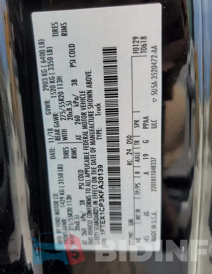 1FTEX1CP3KFA30139 Photo# 12
