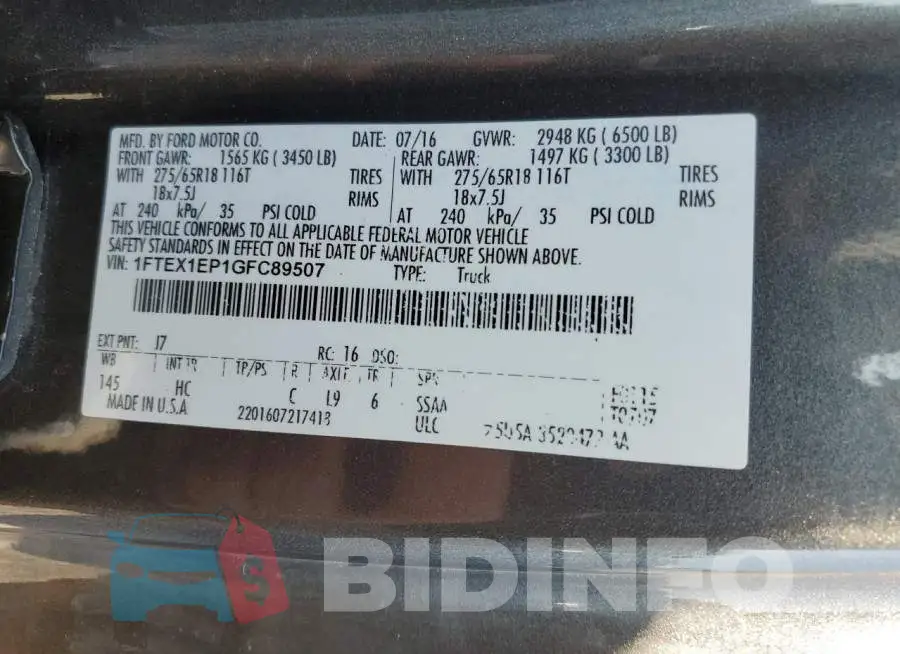 1FTEX1EP1GFC89507 Photo# 12