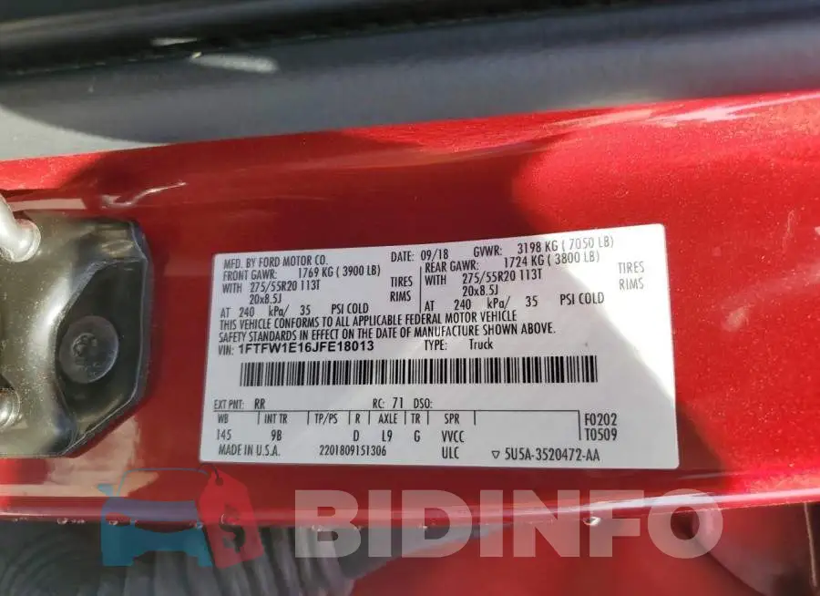 1FTFW1E16JFE18013 Photo# 13