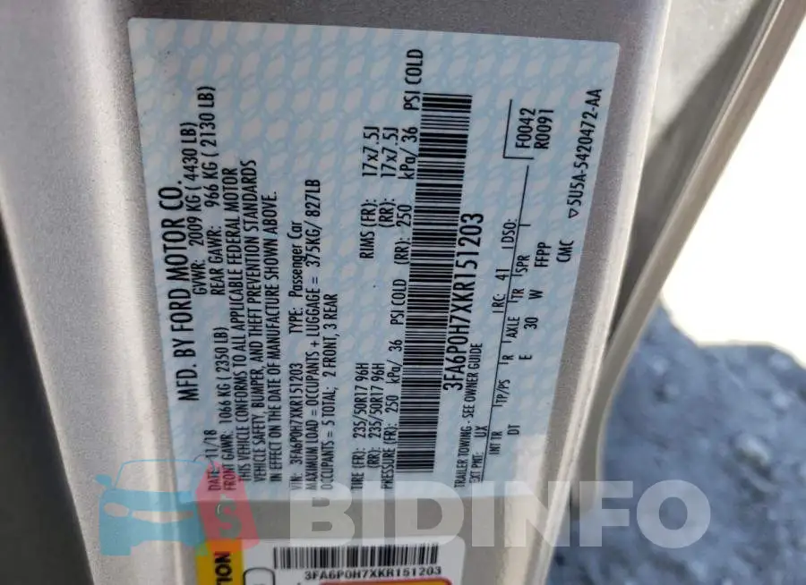 3FA6P0H7XKR151203 Photo# 12