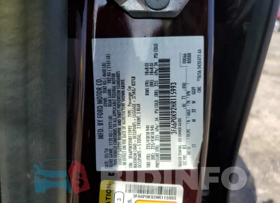 3FA6P0K92HR115993 Photo# 12