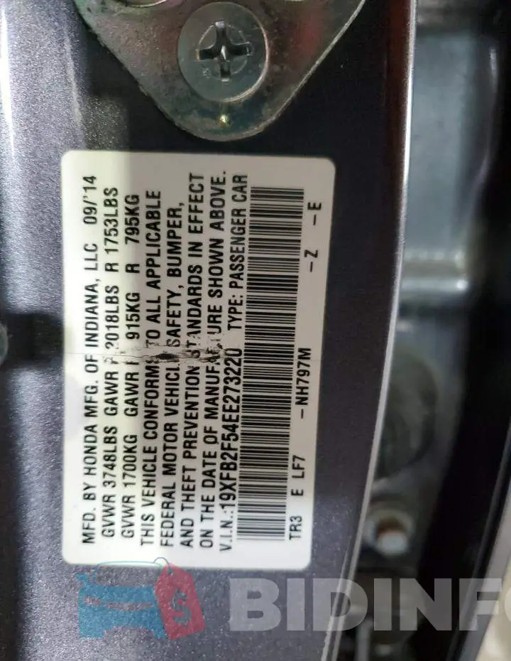 19XFB2F54EE273220 Photo# 12