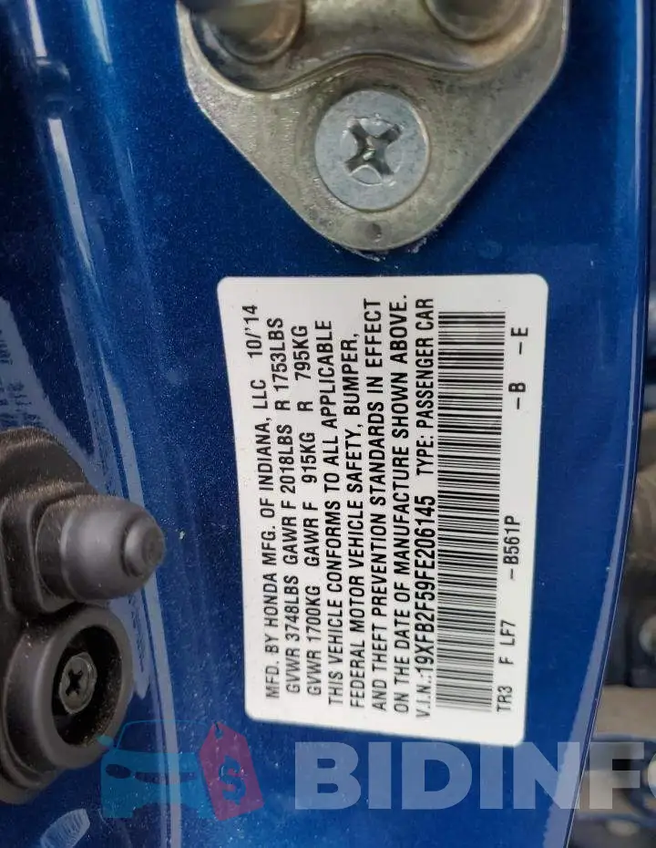 19XFB2F59FE206145 Photo# 12