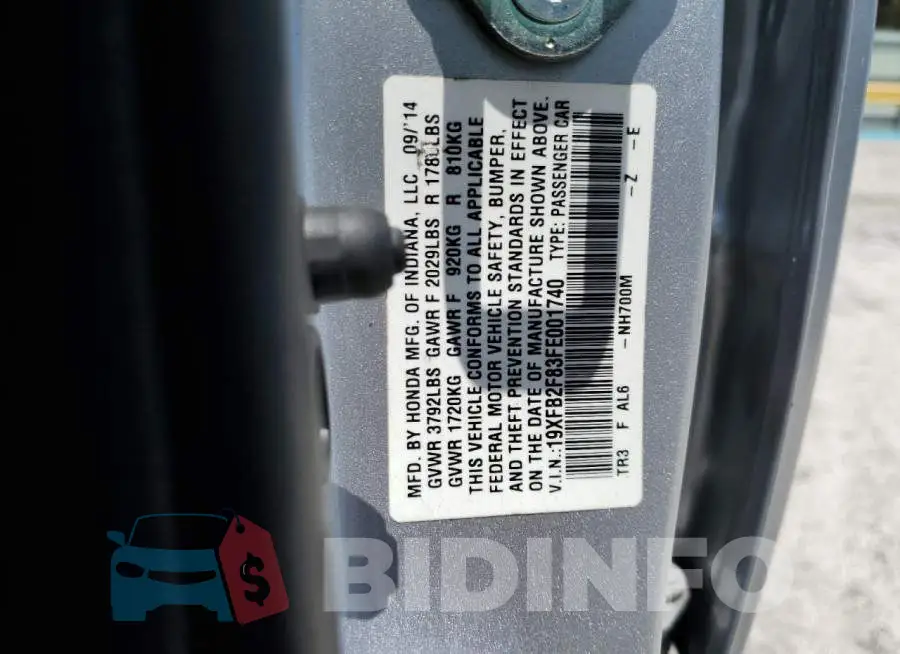 19XFB2F83FE001740 Photo# 12
