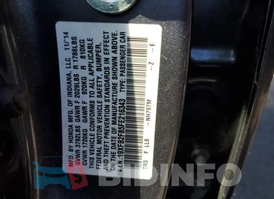 19XFB2F85FE216343 Photo# 12