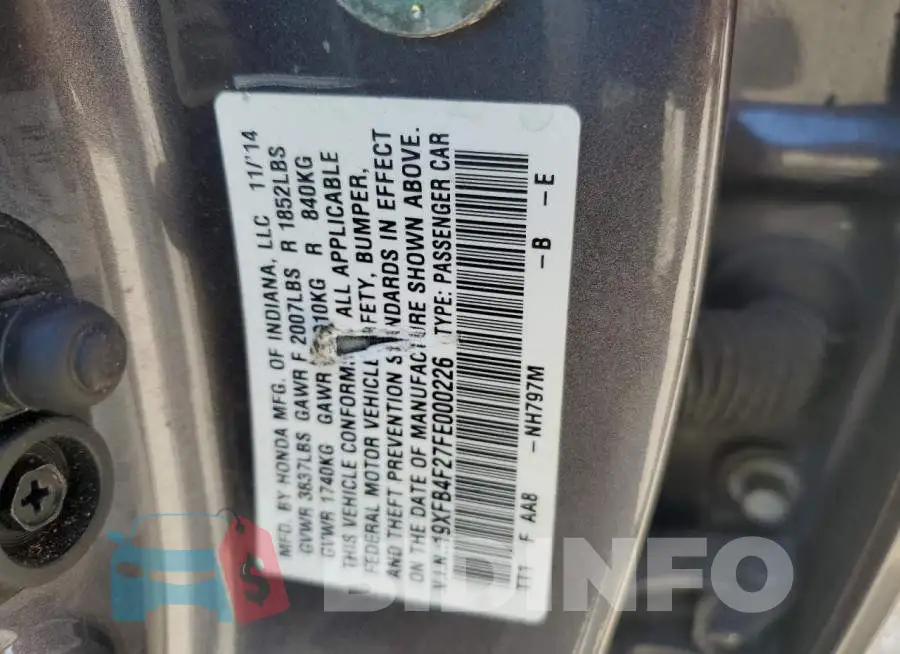 19XFB4F27FE000226 Photo# 12