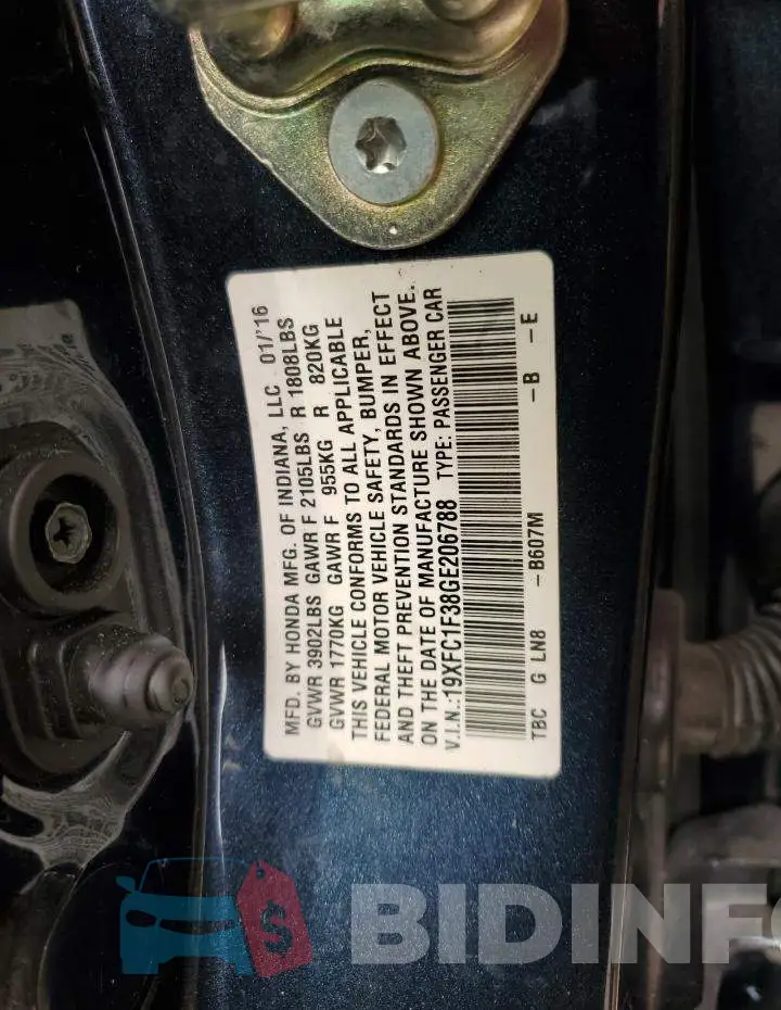 19XFC1F38GE206788 Photo# 12