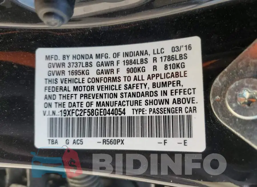19XFC2F58GE044054 Photo# 12