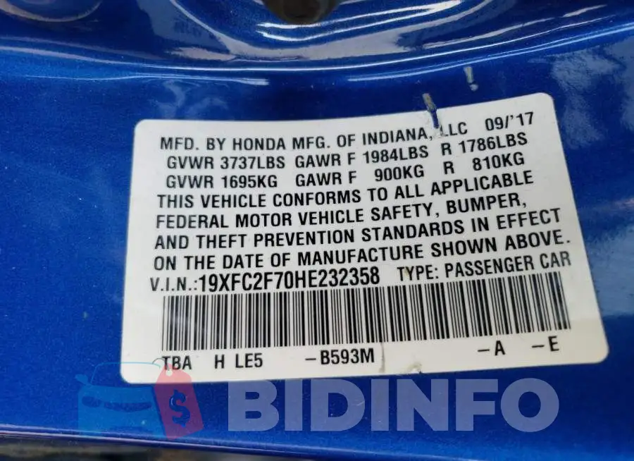 19XFC2F70HE232358 Photo# 12